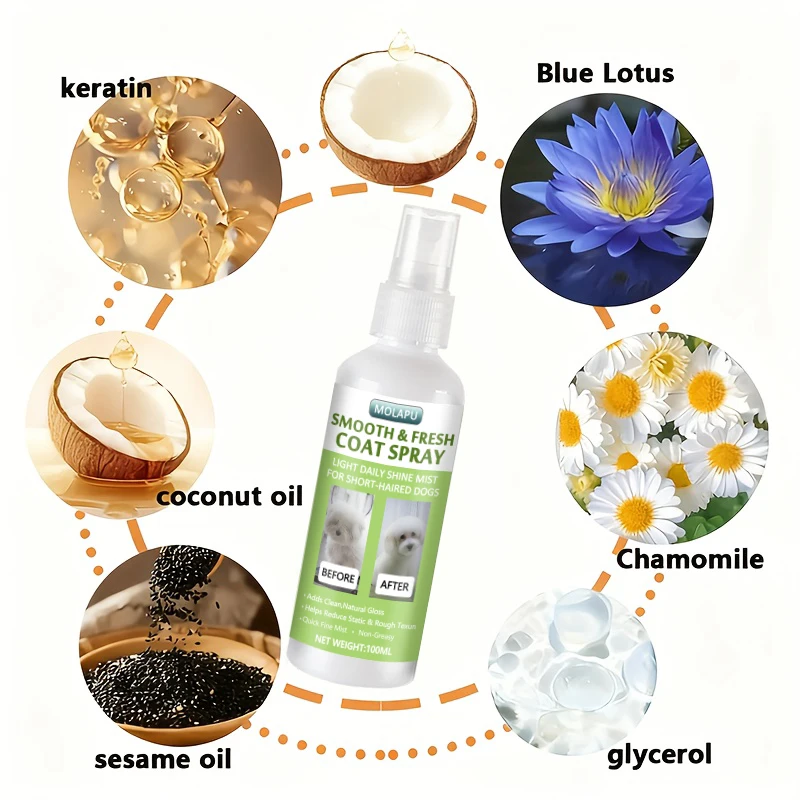 Haustierpflege- und Pflegeprodukte Instant 10-in-1 Kurzhaarspray - Hilft, lose Haare zu glätten, trockenes Haar weicher zu machen und kurze Felle sauber und leicht kämmbar zu halten - Leichtes Spray für einen frischen, natürlichen Glanz ohne fettiges Gefühl - Tägliches Pflegespray speziell für kurzhaarige Hunde entwickelt. – Detail 8