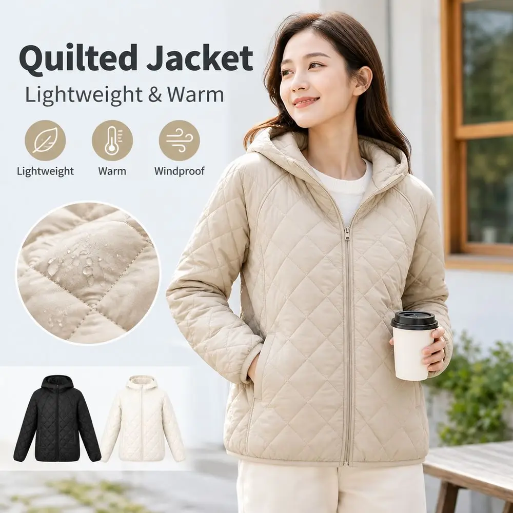 Simple Keep Warm Women's Outerwear Hooded Zipper Closure Hooded Jacket Lightweight Light Jacket Fall Winter