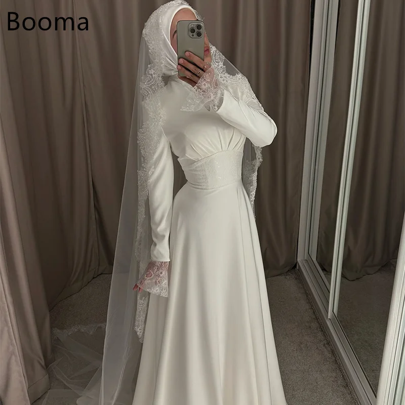

Booma A-Line Lace Satin Elegant Wedding Dresses Floor-Length Full-Sleeve Brides Gown Custom Made 2025 Saudi Arabia