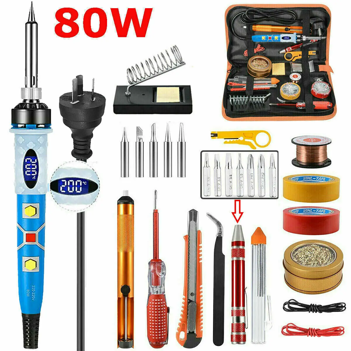 LCD Digital Adjustable Temperature Electric Soldering Iron Kit 110V 220V 80W Soldering Iron Kit Soldering Tips Desoldering Pump