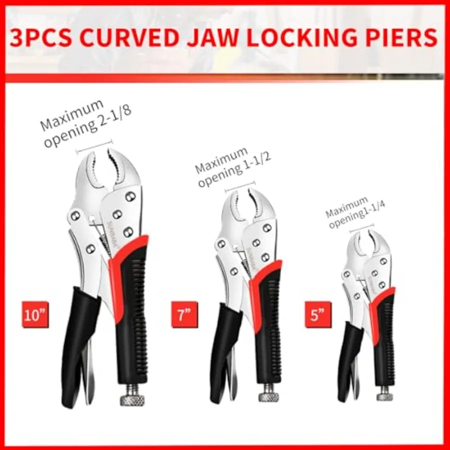 مجموعة كماشة قفل مكونة من 6 قطع بأنف طويل 61 2 91 2 فك منحني 5 7 10 CClamp 6 برغي قابل للتعديل لعقد الدقة وآمن