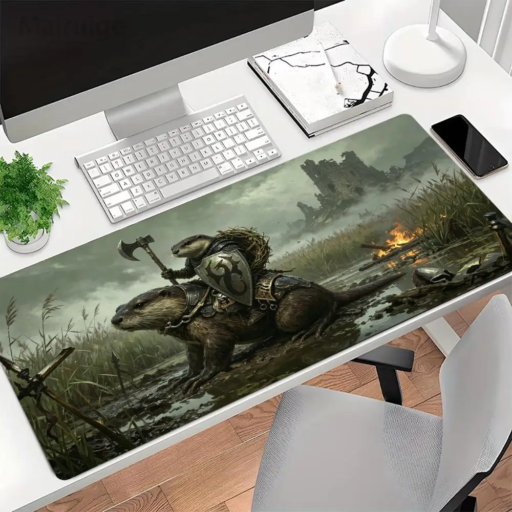 Mouse Pads Anime Fantasy Fox Knight In Armor Riding Big Goat War Ruins Scene For Office Desktop Game Card Pad