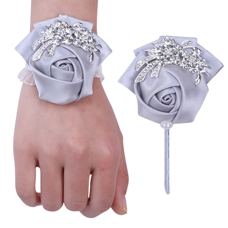 Nova noiva dama de honra strass pulso corsage noivo melhor homem lapela corsage acessórios do vestido de casamento do noivo