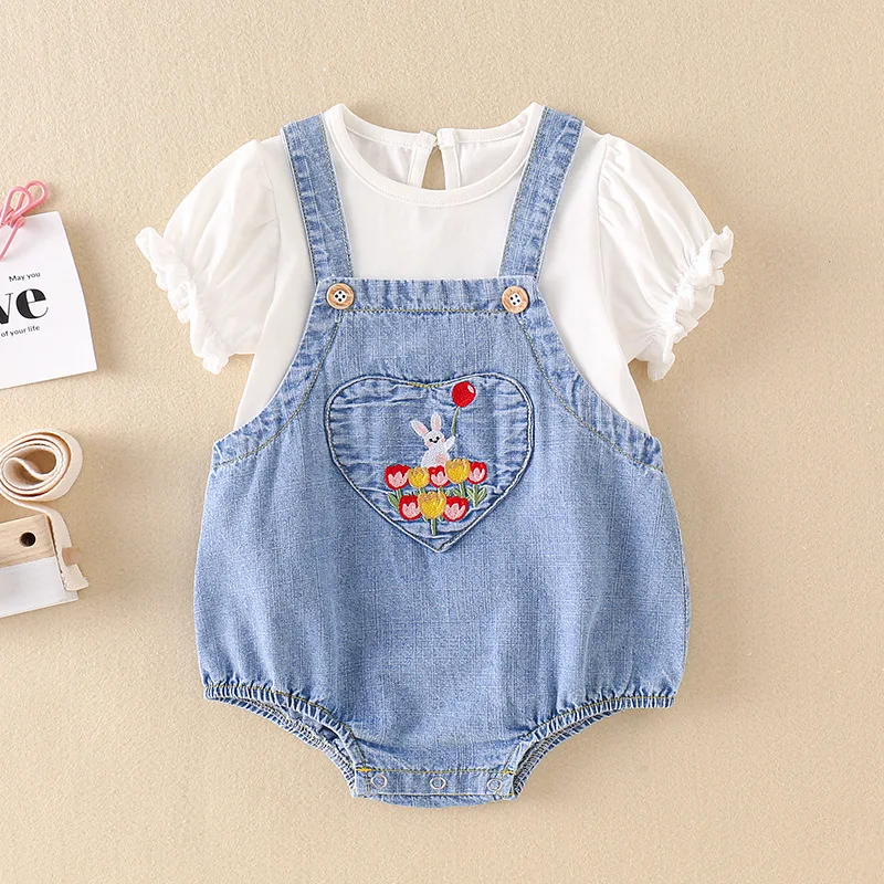 

Baby Denim Overalls Set Summer Baby Newborn Clothes Cute Super Cute Onesie Romper Fart Coat