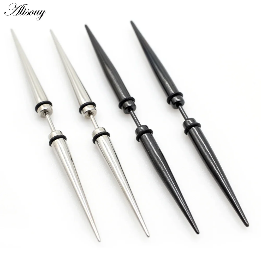 2 Pieces Punk Unisex Stud Earrings Gothic Spike Cone Stainless Steel Dumbbell Barbell Ear For Men Women Piercing Jewelry