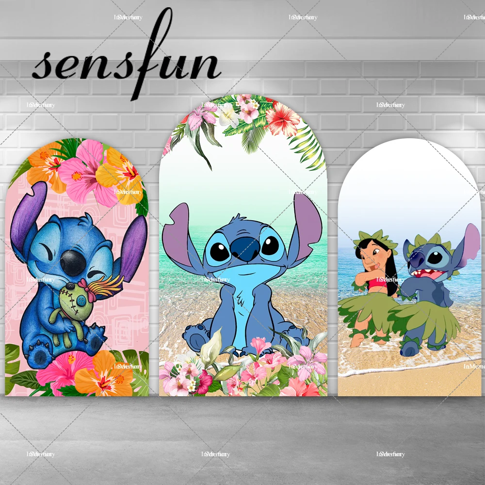 Lilo & Stitch Arch Backdrop Covers Cartoon Hawaii Hula Dance Kids Birthday Party Chiara Arched Backdrops Photo Studio Supplier