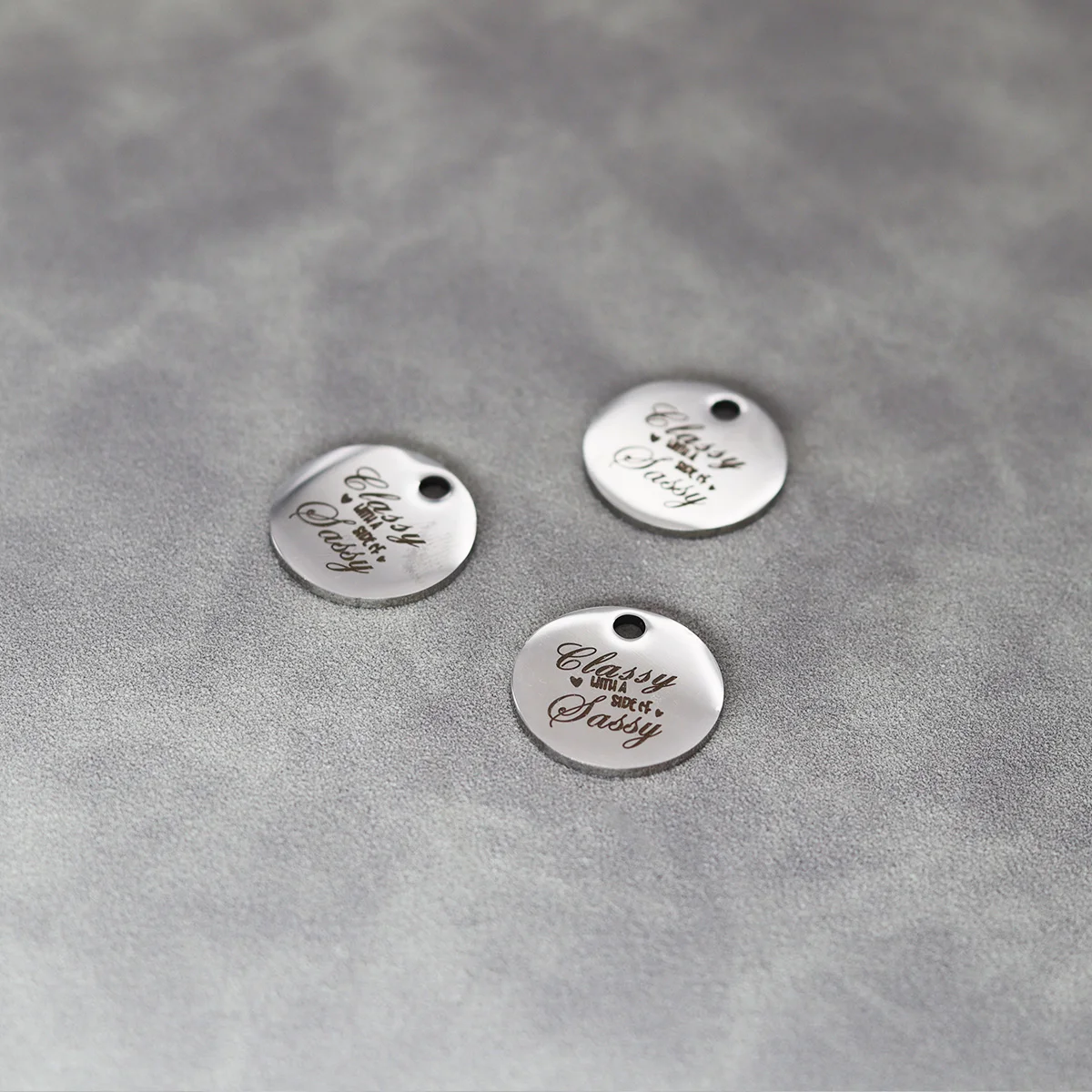 3Pcs/lot Classy with A Side Of Sassy Laser Engraved Stainless Steel Disc Message Charm Pendants For Jewelry Making Diy