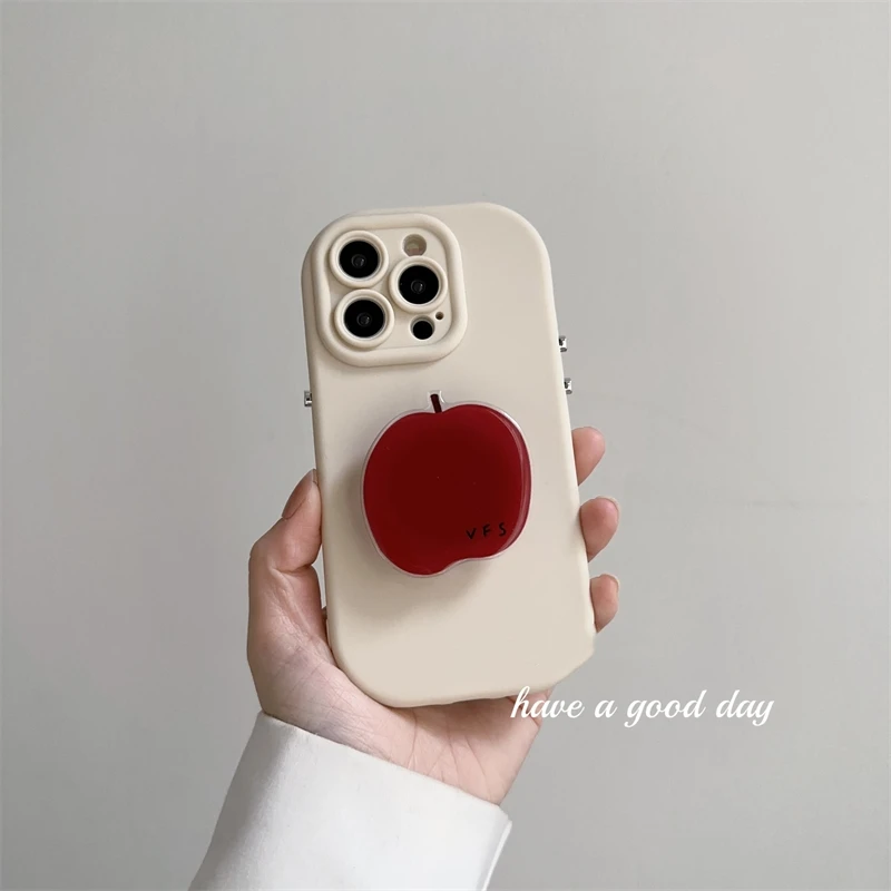 Korea Ins Kawaii Red Fruit Bracket Creative Phone Case For IPhone 15 14 13 12 11 Pro MAX XS XR X Cute Shockproof Back Cover