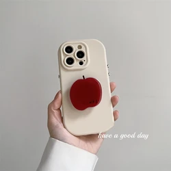 Korea Ins Kawaii Red Fruit Bracket Creative Phone Case For IPhone 15 14 13 12 11 Pro MAX XS XR X Cute Shockproof Back Cover