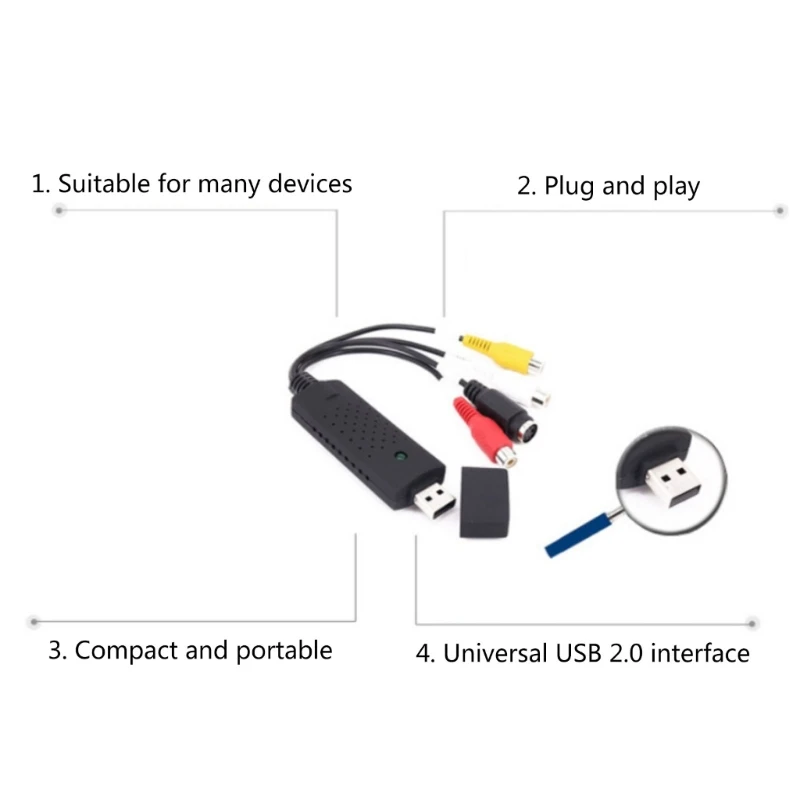 Video Converter USB 2.0 Device for Old VHS VCR Hi8 to Digital