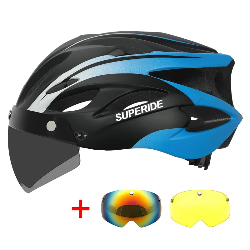 SUPERIDE Rechargeable Road Bike Helmet Men Women Cycling Helmet with Visor & Rearlight Sports MTB Bicycle Helmet with TT Lens