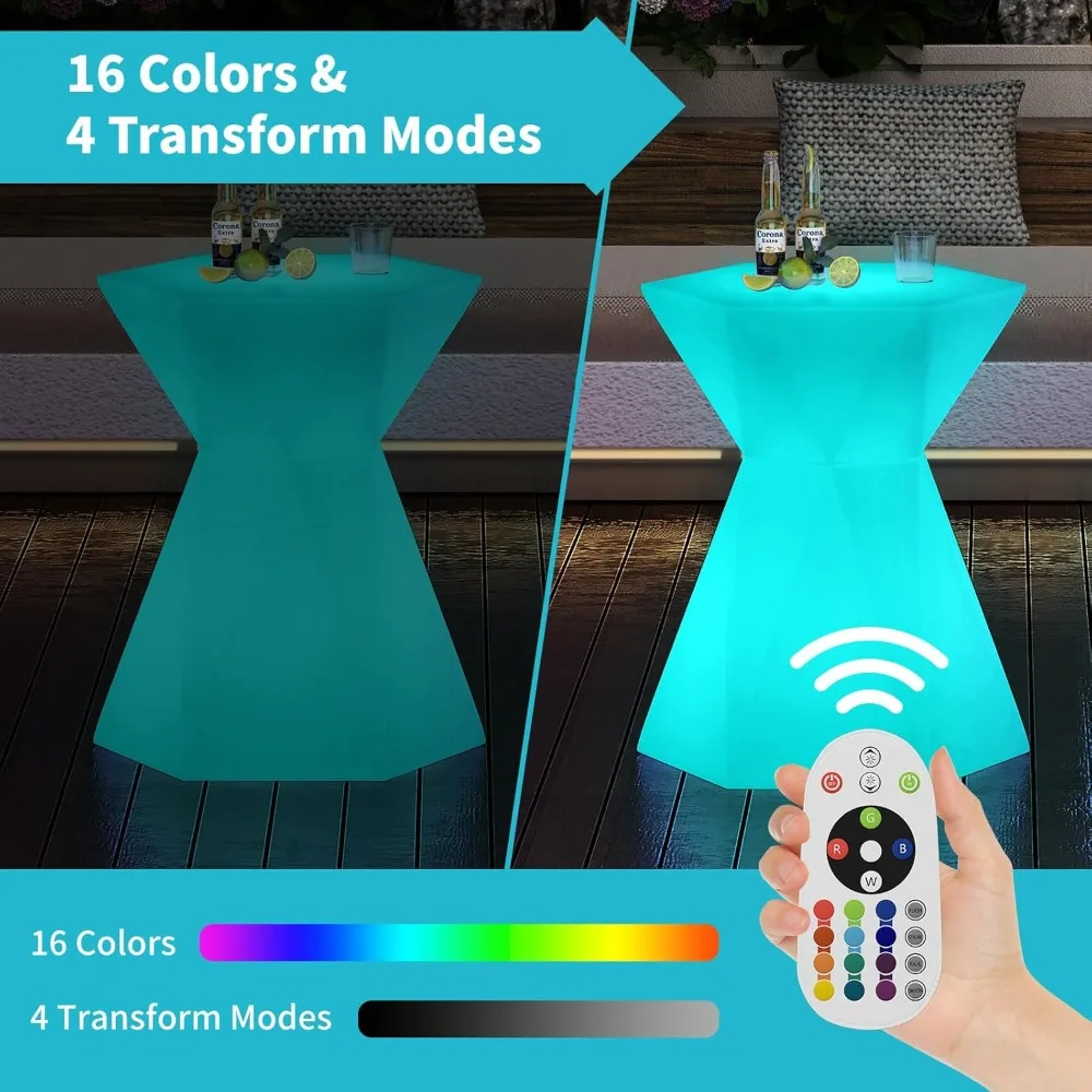 LED Bar Table, LED Cocktail Table with Multi-Colored Lights, Rechargeable Light Up Cocktail Table with Remote, Waterproof