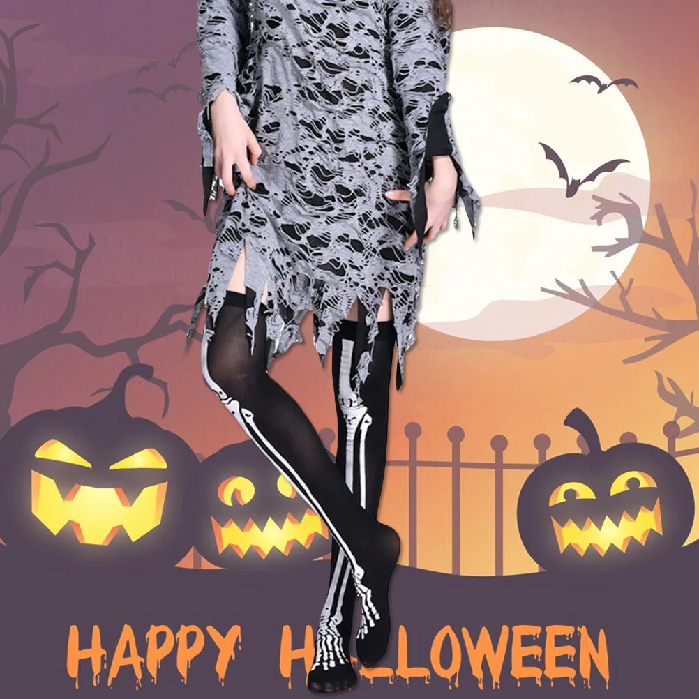 2 pezzi di calzini lunghi per Halloween con osso di sangue, calze horror stampate in 3D, elastiche antiscivolo, adatte per feste in costume, cosplay, donne