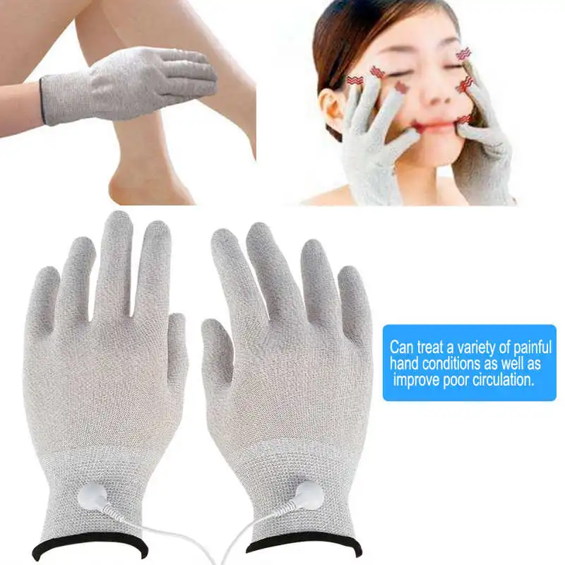 1 Pair Tens Machine Conductive Electrode Massage Gloves Therapy Hand Massager Electrotherapy  Wire Beauty Glove Health Care