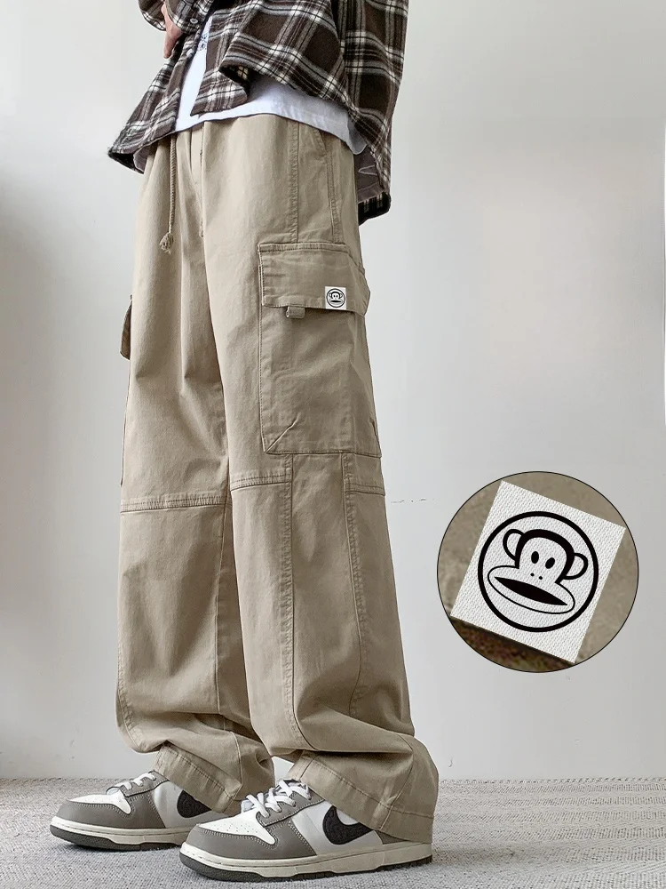 

Мужские брюки Paul Frank цвета хаки, прямые, свободные, повседневные, в американском ретро-стиле, дышащие, из хлопка, для весны и осени