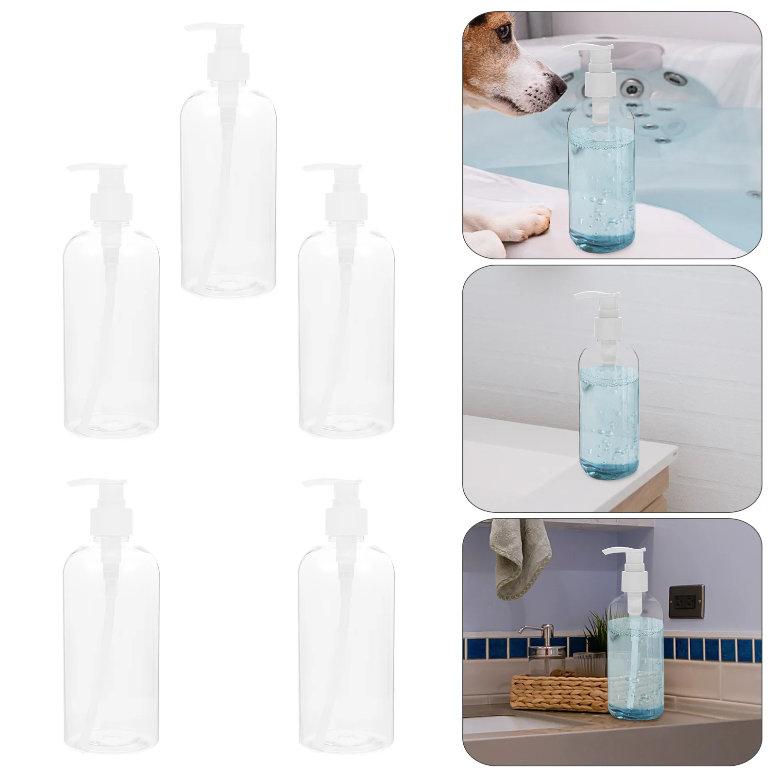 5Pcs Refillable Liquid Bottles Plastic Press Pump Design Empty Lotion Dispensers Bathroom Hand Soap Container Travel Shampoo