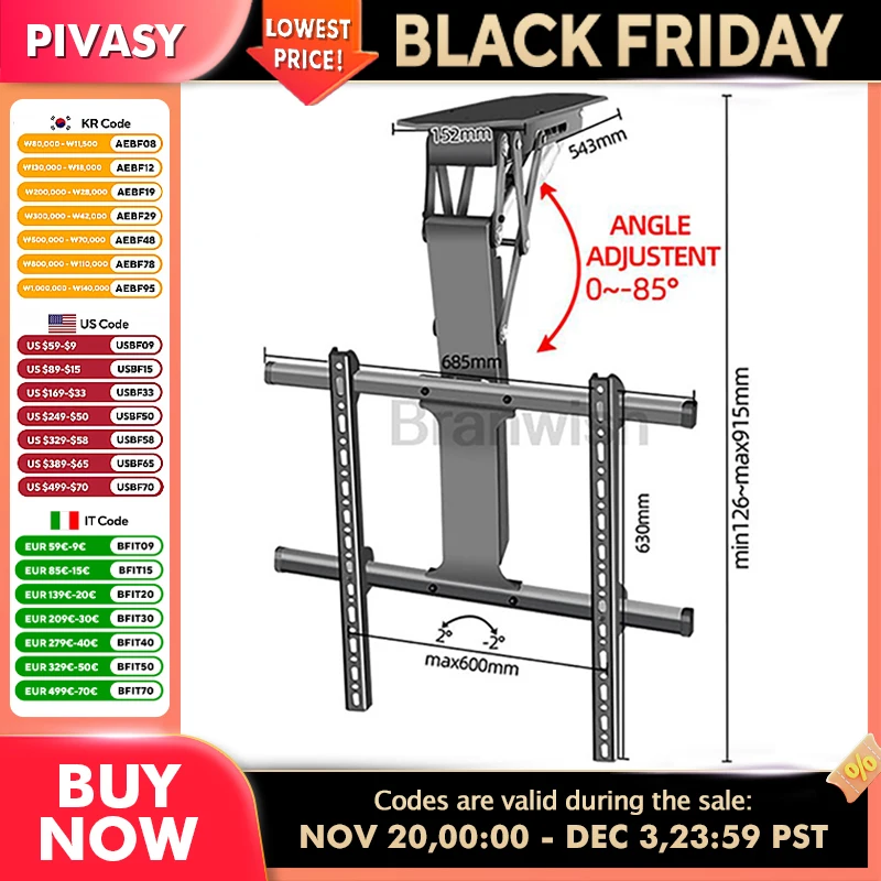 

55-дюймовая подставка для телевизора LBS, 35 кг, подставка для телевизора 0-85 ° Регулируемый холоднокатаный стальной подъемник для телевизора, настенный держатель для телевизора для дома