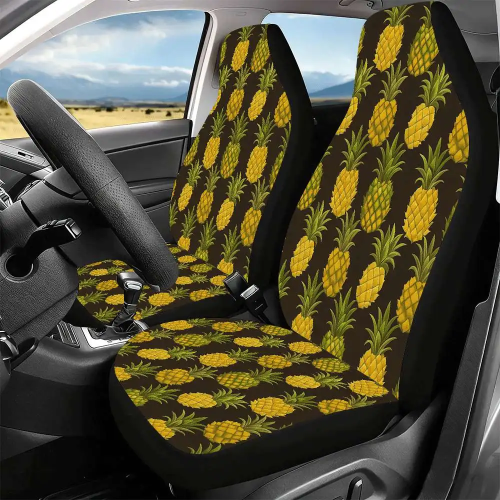 2pcs Golden Pineapple Pattern Car Seat Covers Suitable For Front Seats, High Back Design, Material, Suitable For Cars, SUVs And