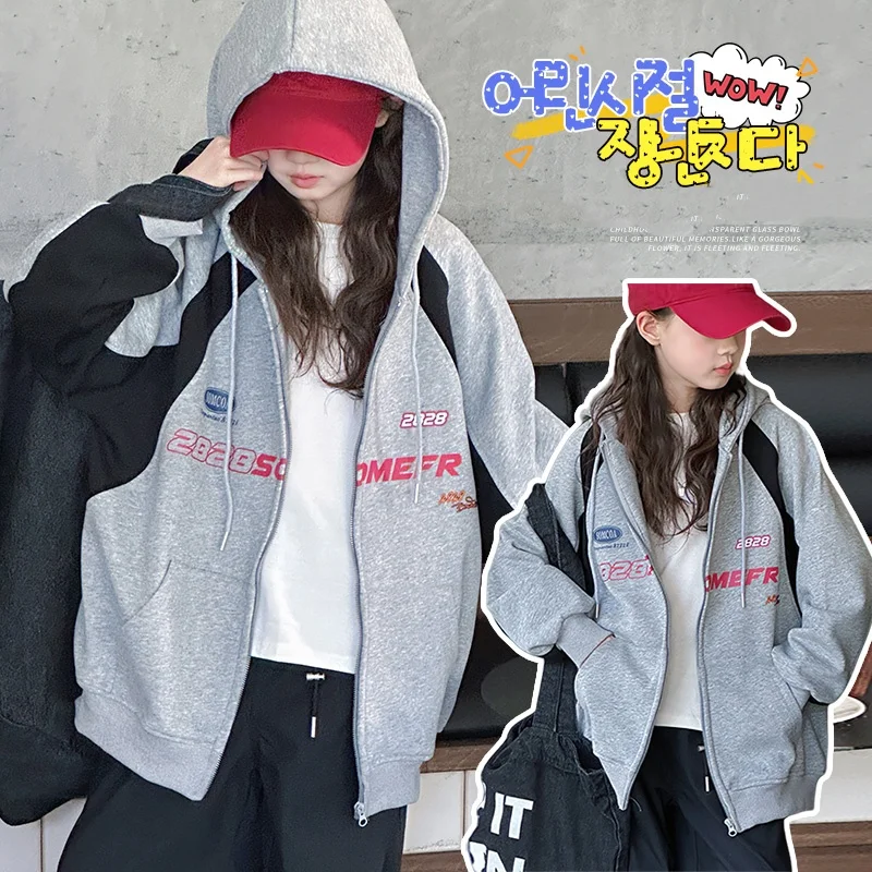 

Kids Jacket Autumn Hooded Coat Age 6-14Y Baby Girl Casual Fashion Outwear Tween Girl Classical Outwear Child Korean Style Jacket