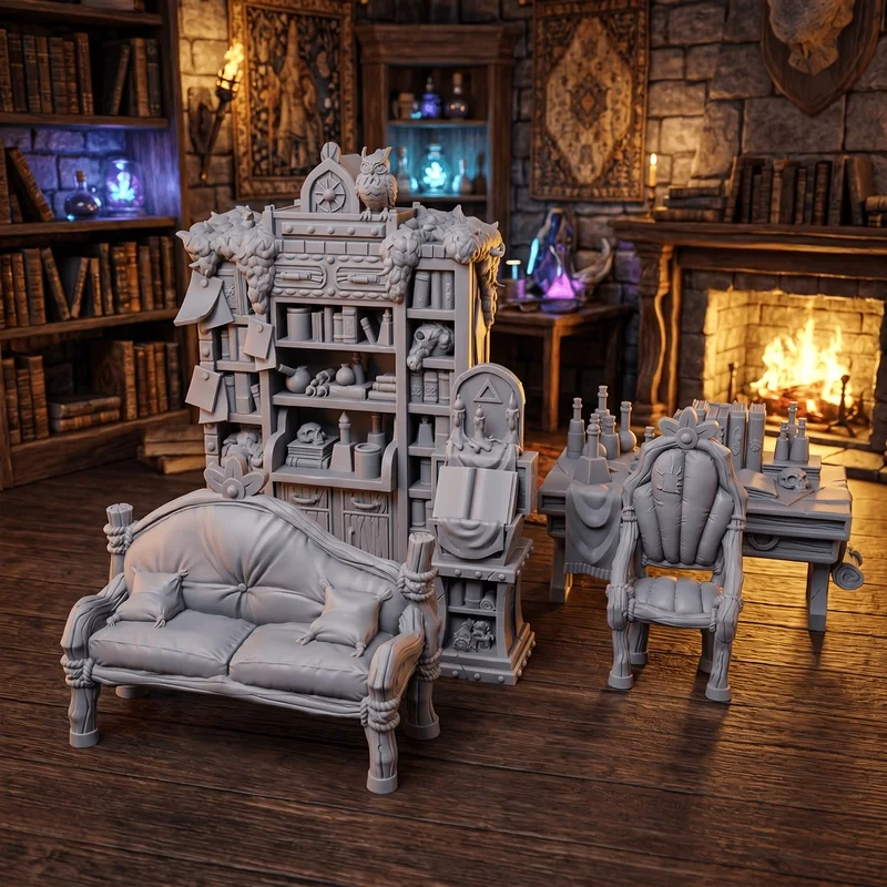 Artisan Arcane Furniture Miniature Collection,32mm Premium Fantasy Tabletop Game Scenery (5-Piece Set)