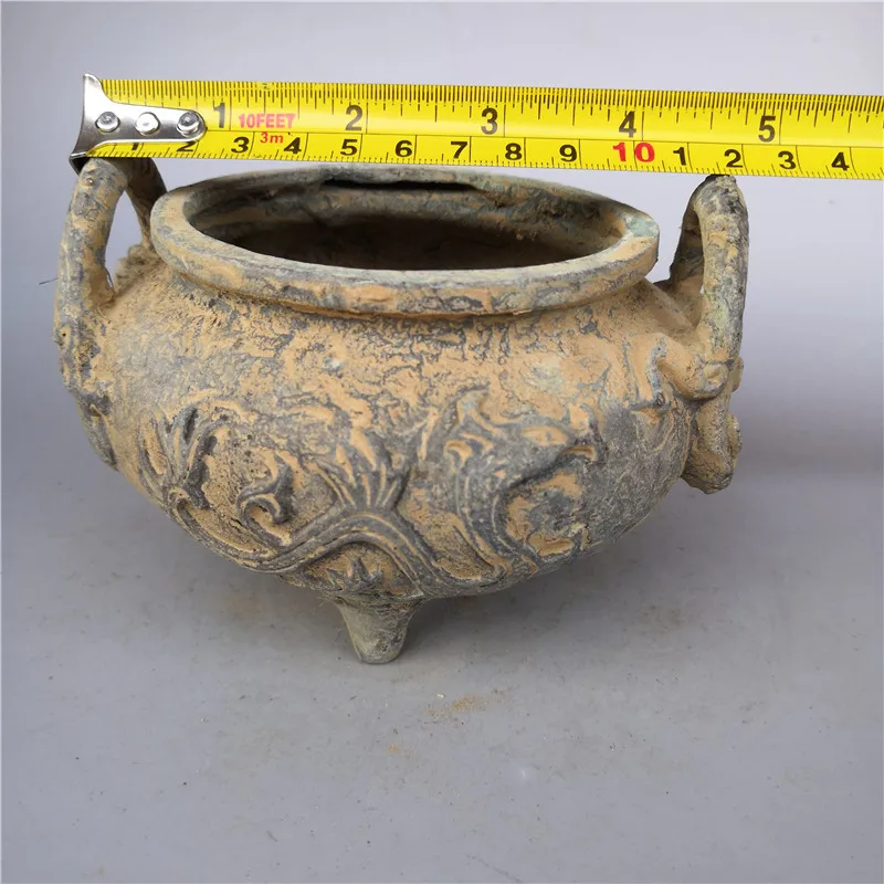 Vintage Brass Double Dragon Ear Incense Censer Antique Unearthed Style Tripod Copper Burner Curio Desktop Decor