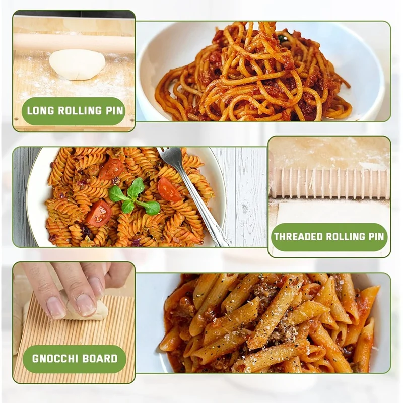 Pasta Making Tools, Wooden Pasta Making Kit with Threaded Rolling Pins, Long Rolling Pin,Rotatable Pasta Drying Rack Retail