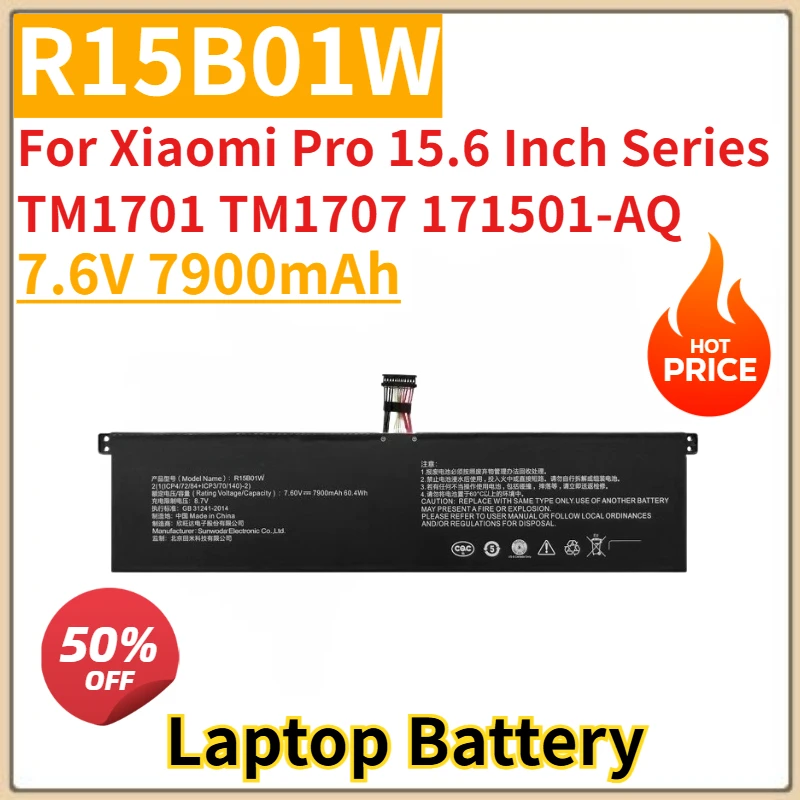 

Brand New Replacement Laptop Battery 7.6V 7900mAh R15B01W For Xiaomi Pro 15.6 Inch Series TM1701 TM1707 171501-AQ