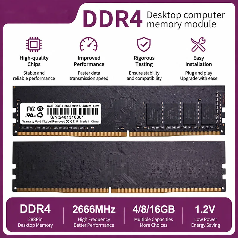 DDR4 RAM 4GB 8GB 16GB PC4 Desktop RAM 288Pin UDIMM 1.2V Memory Module For Intel AMD Desktop Computer Upgrade