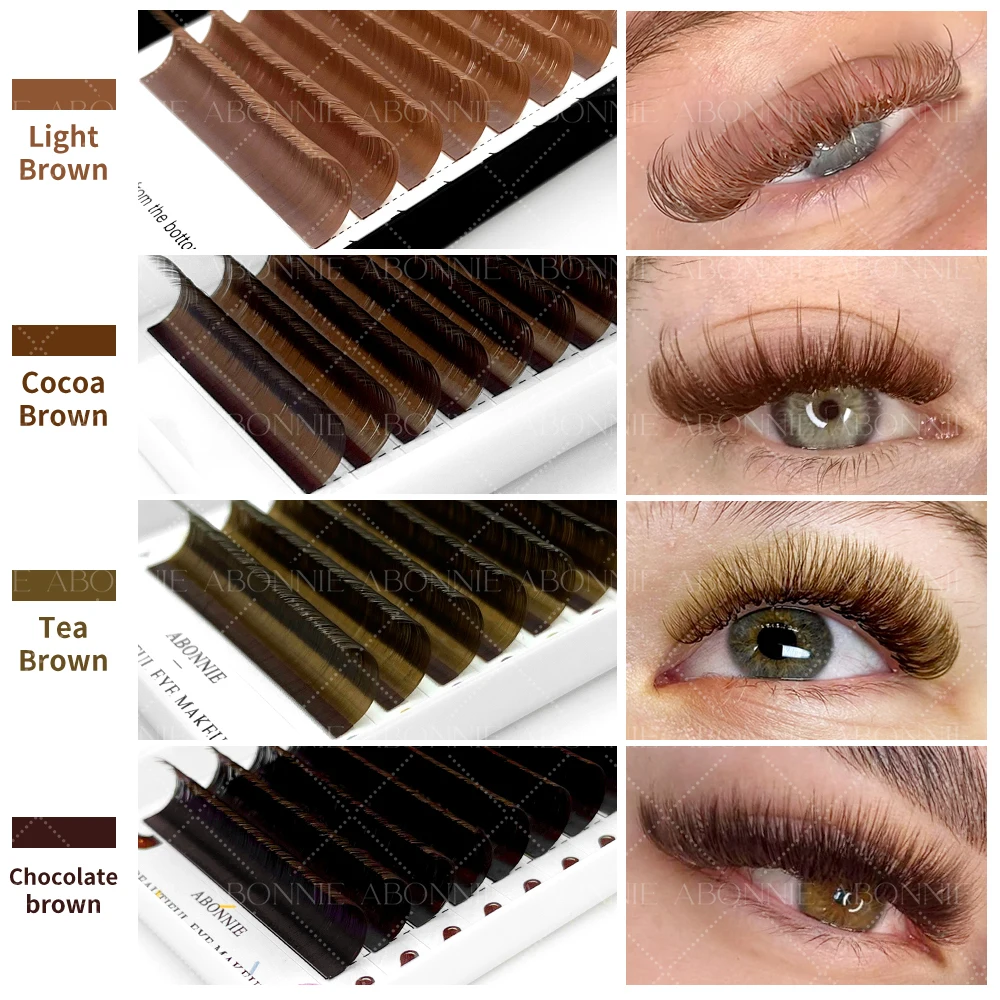 Abonnie Colorful Brown Individual Volume Eyelashes Extensions Dark Brown Colored Classic Lashes Extensions All Size