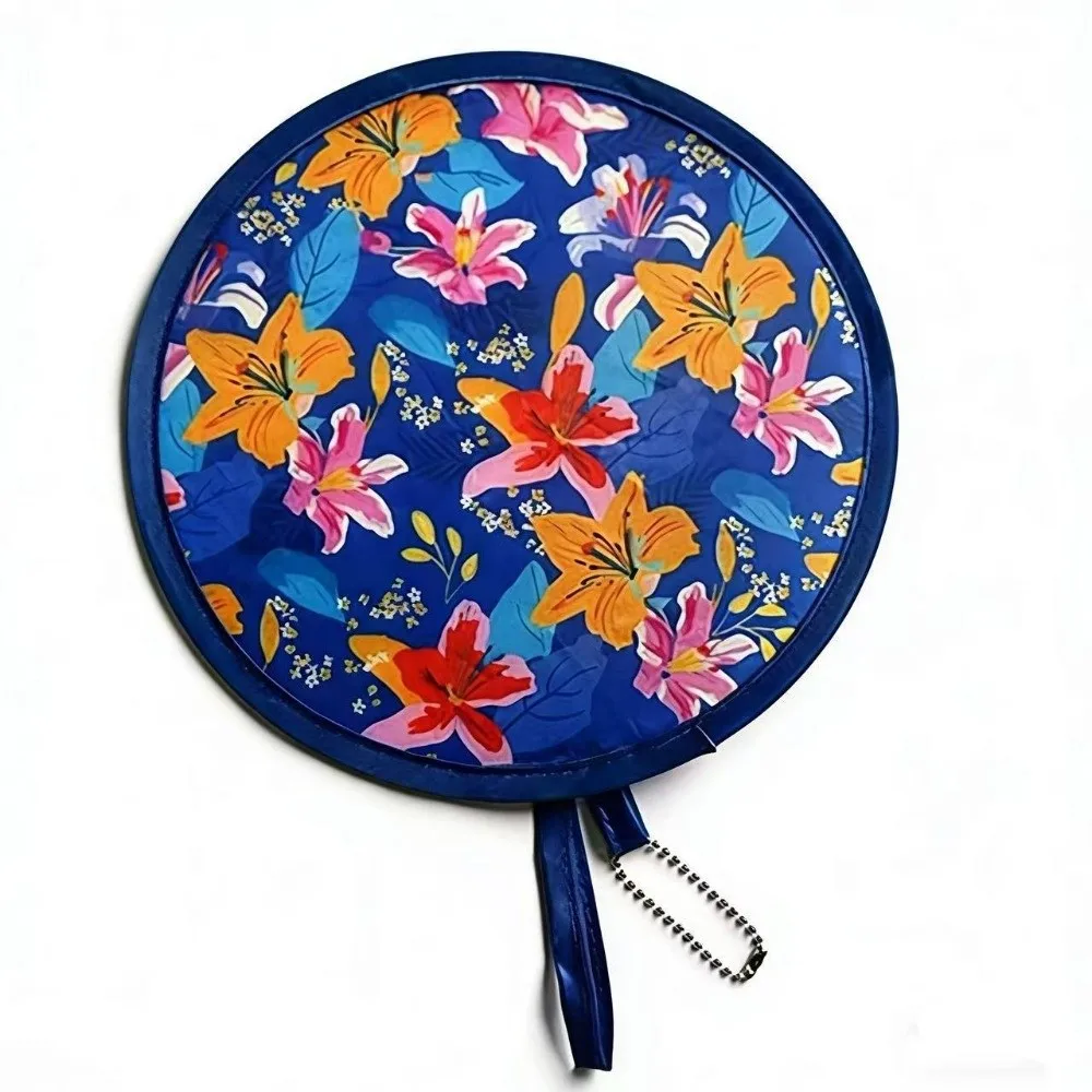 Portable Summer Handheld Folding Fan Japanese Oil Painting Polyester Round Foldable Fan Travel Mini Folding Fan Men Women