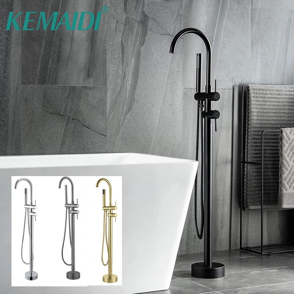 

KEMAIDI Freestanding Bathtub Faucet Tub Filler High Flow Shower Faucets with Handheld Shower Mixer Taps Swivel Spout Black Gold