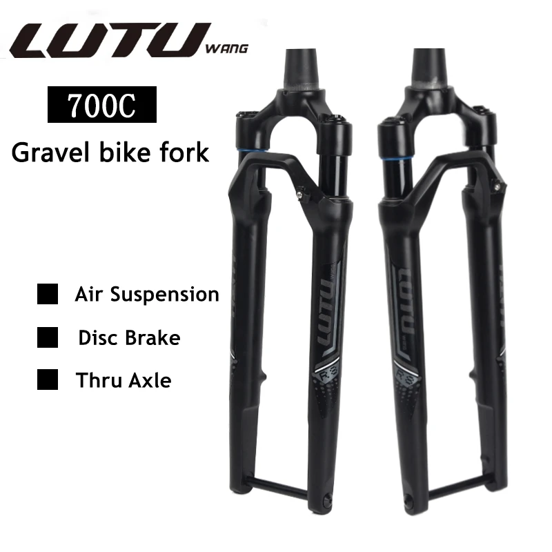 Gravel Magnesium Alloy Off-Road Front Fork 700C Shock Absorbing Air Suspension Conical Bicycle Disc Brake Thru Axle 100 * 12MM