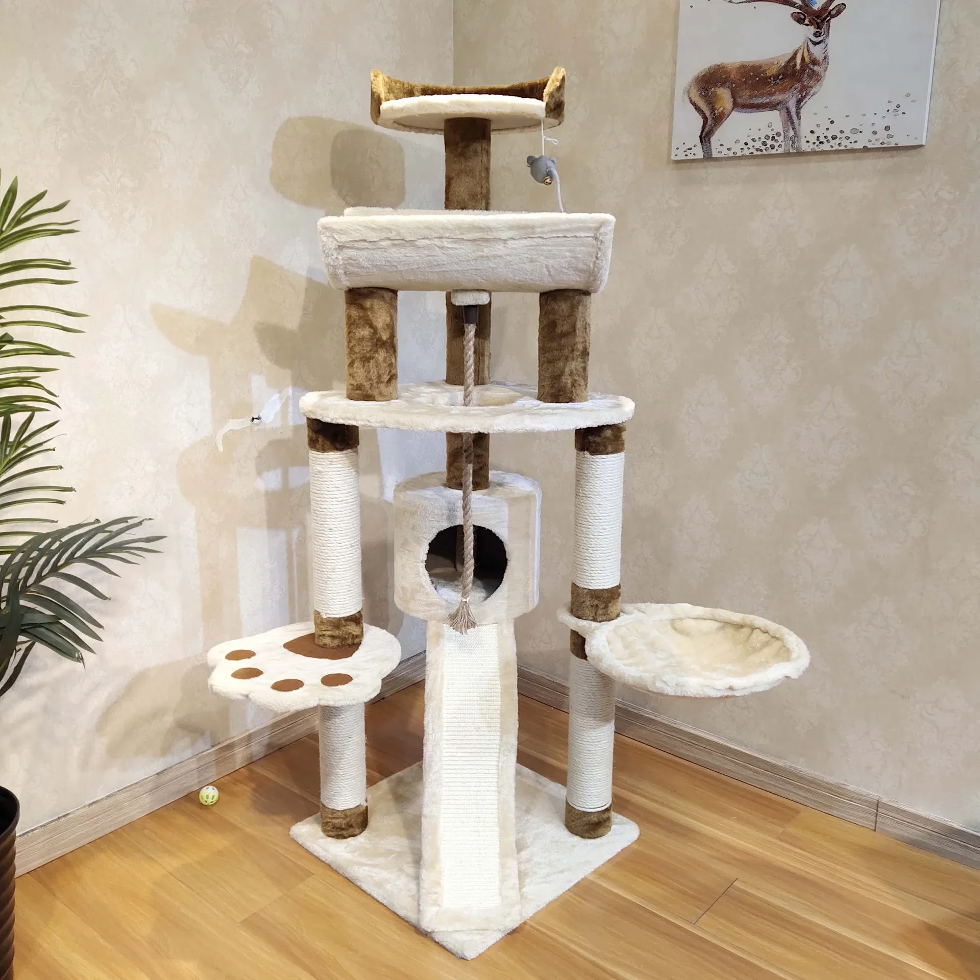 145cm 13KG Climbing Cat Tree for Large Space and Scratching House Posts Wood arbre a chat tower with Sisal Rope and Scratching