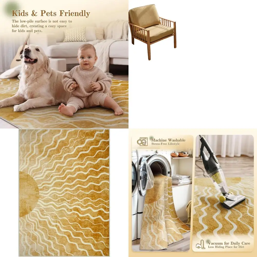 

5x7 Boho Ombre Yellow Rug - Machine Washable, Ultra Soft, Non-Slip Carpet for Kids, Living Room, Playroom, and Classroom Decor