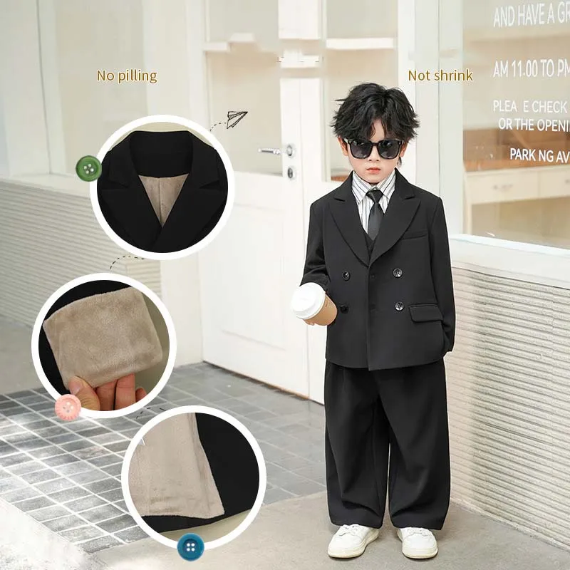 

JUCPKID Winter Black 4/5PCS Set For Children Boy Elegant Formal Boy's Suit Set For Wedding Kids Boys Tuxedo Jacket Pants Costume