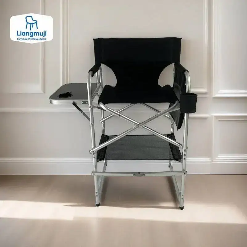 كرسي مدير طويل قابل للطي مع حامل أكواب طاولة جانبية ومسند للقدمين وحقيبة حمل لفناني الماكياج والعملاء كرسي قابل للطي #2