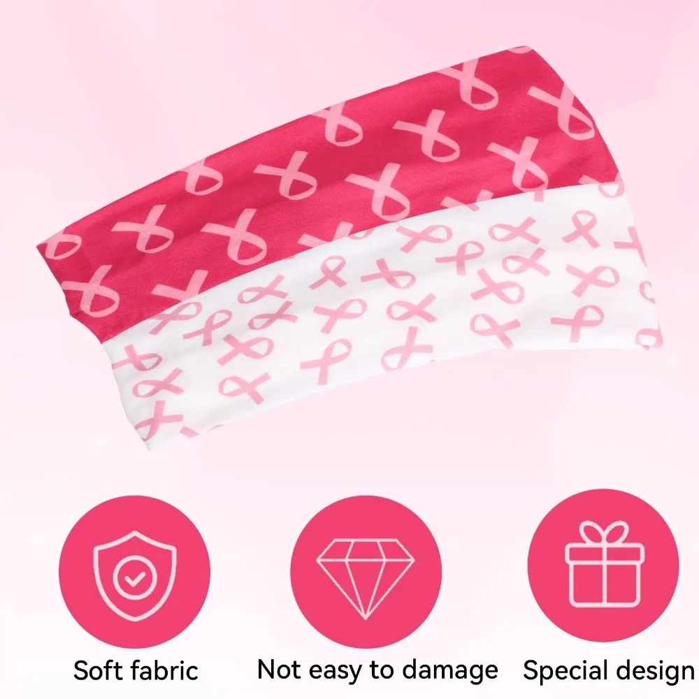 ポリエステル乳がん啓発ヘッドバンドノンスリップ弾性ワイドヘアラップ吸汗性プリントヘアアクセサリーヨガ