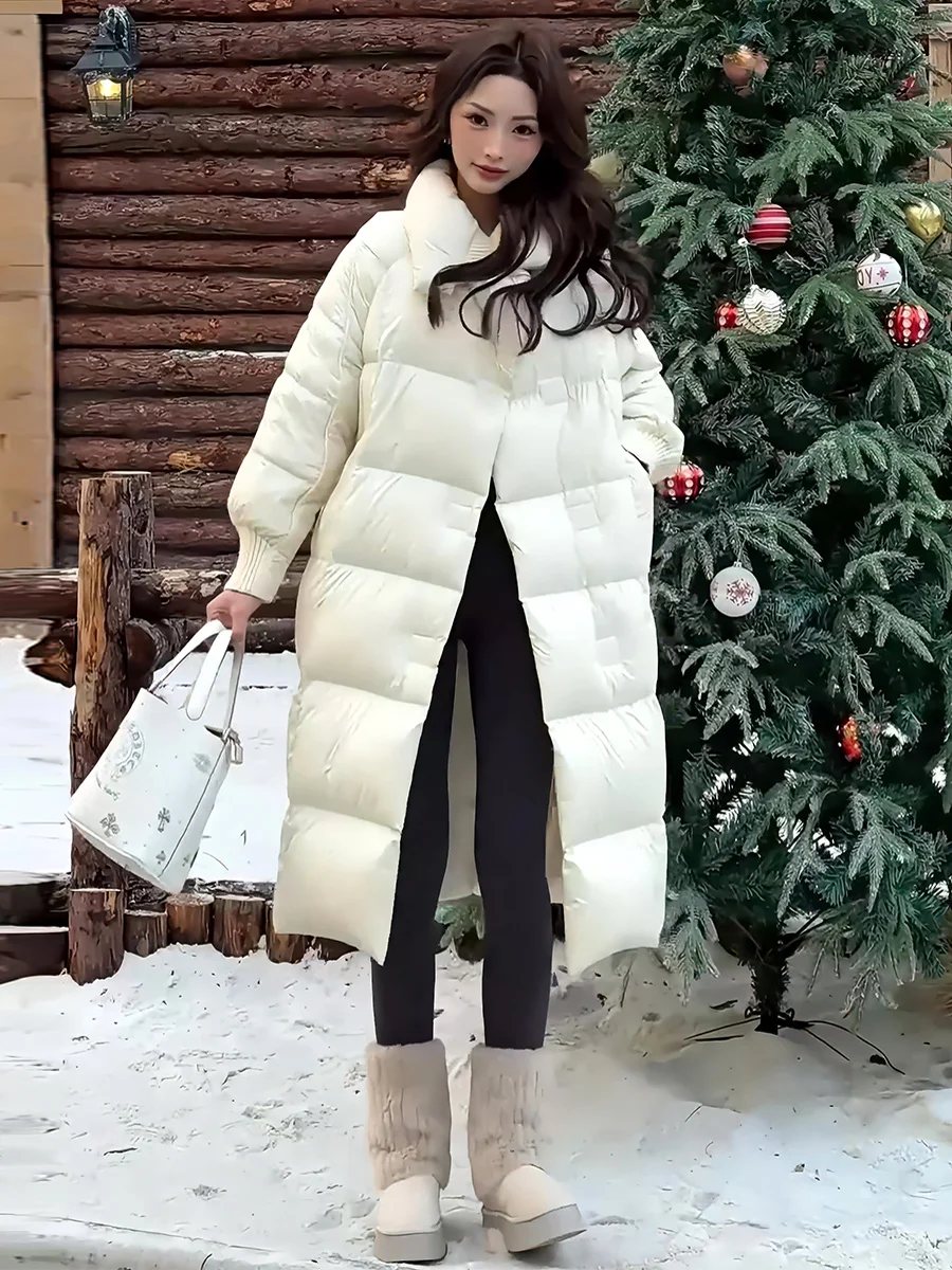 ファイオナブル・ティエンエド・フェイス・ラインド・ホワイト・デュダウン・ジャエット・ウィメンズ・ウィンターコート・ラージカラー・オールマッチド・スリ・ニューアライバル