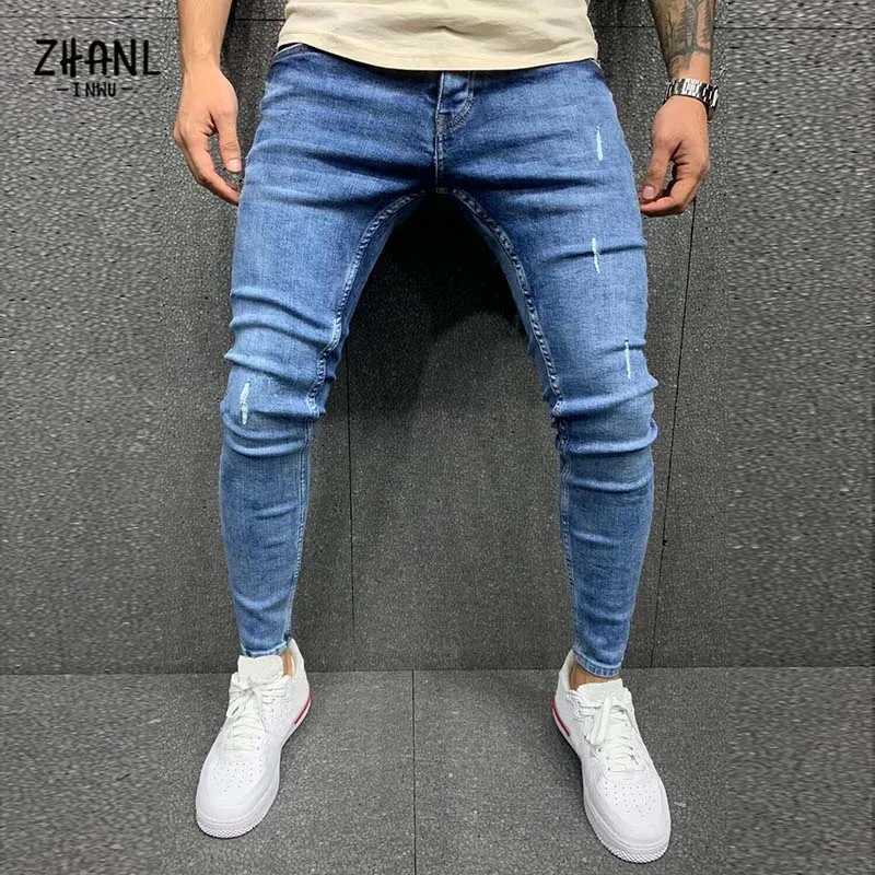 Pantalones vaqueros rasgados azules ajustados para hombre, ropa de calle a la moda, Hip Hop, Harajuku, bordados, negros