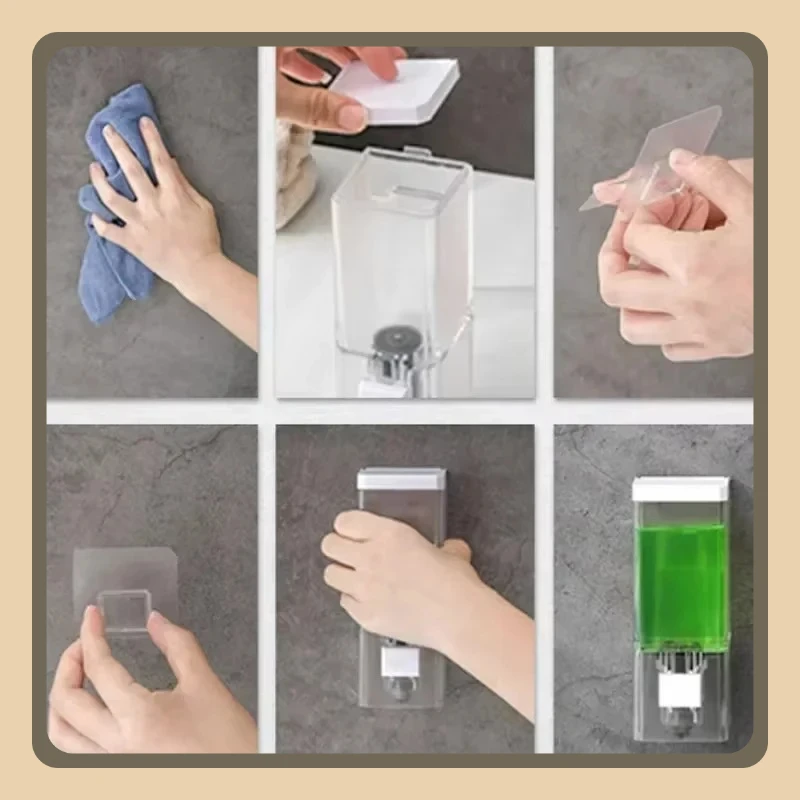 موزع صابون يدوي غير مثقوب يُثبت على الحائط، زجاجة مطهرة بدون أثر، موزع صابون شفاف للحمام