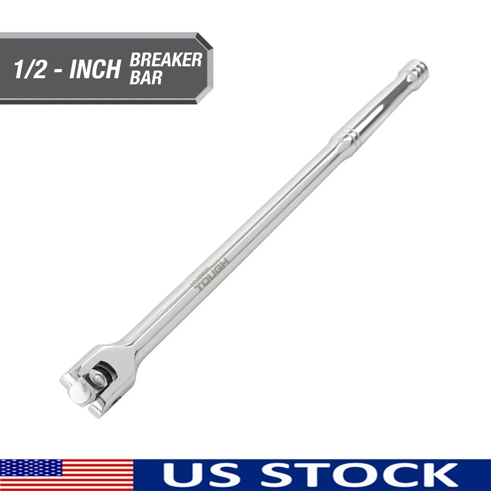

15 Inch 1/2 Inch Drive Breaker Bar Rust Resistant Rotating Head Extra Leverage Chrome Plated Comfortable Grip Adjustable Tool