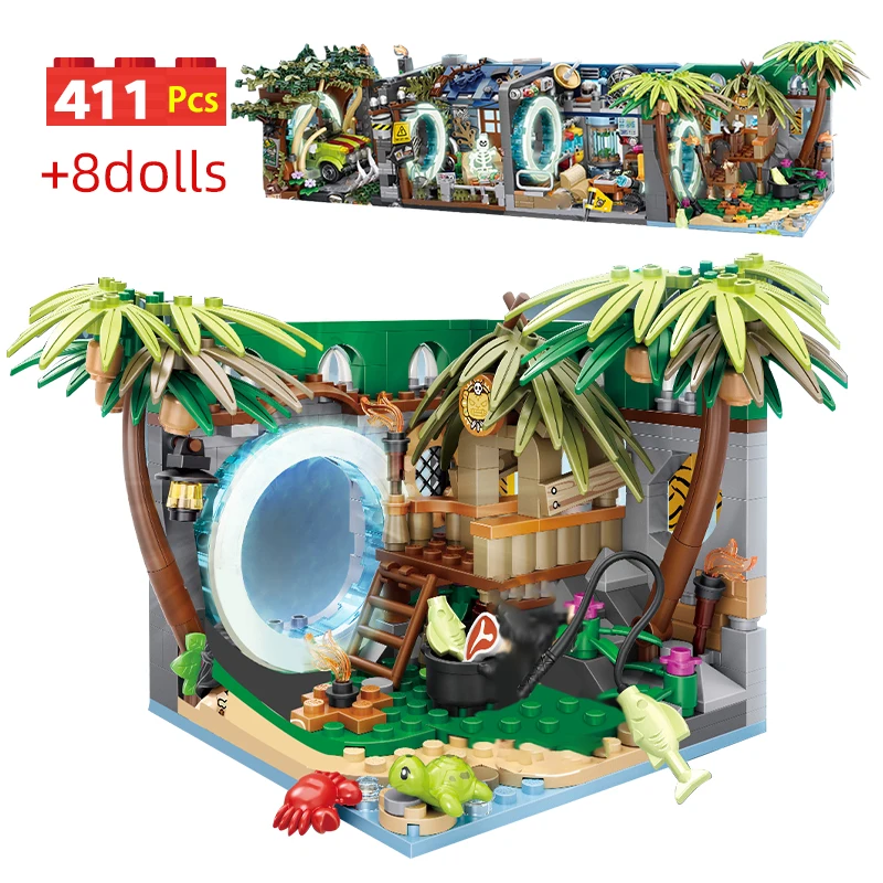 411pcs città Mini Jurassic spazio viaggio casa blocchi di costruzione antica architettura figure mattoni giocattoli educativi per i regali dei bambini