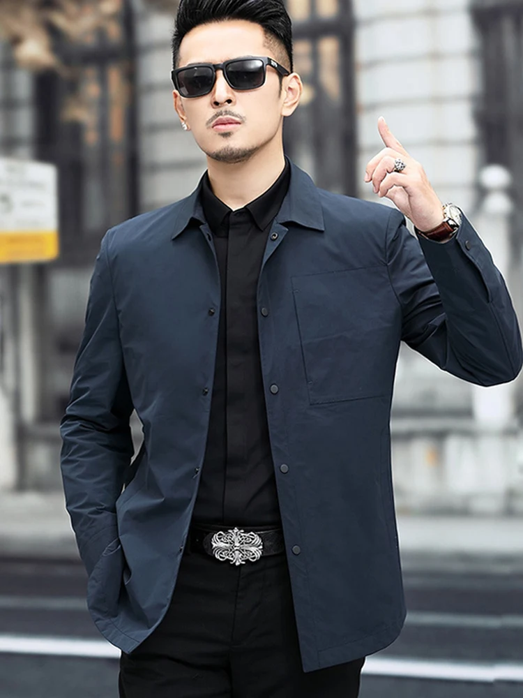 

Casual Mid-Length Thin Busin Jaet Men's Spring Autumn Wear Polyester Fiber Stand Fit Pure Color No
