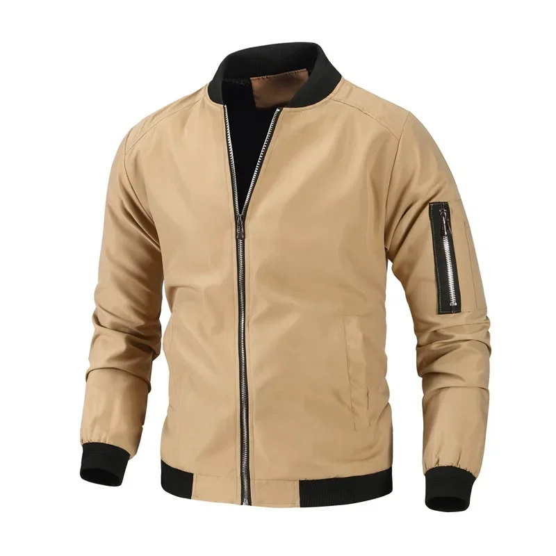 Chaquetas de béisbol para hombre, talla grande, M-6XL, otoño, informal, con cremallera, moda de gran tamaño, cuello levantado, Color sólido, abrigo deportivo de piloto