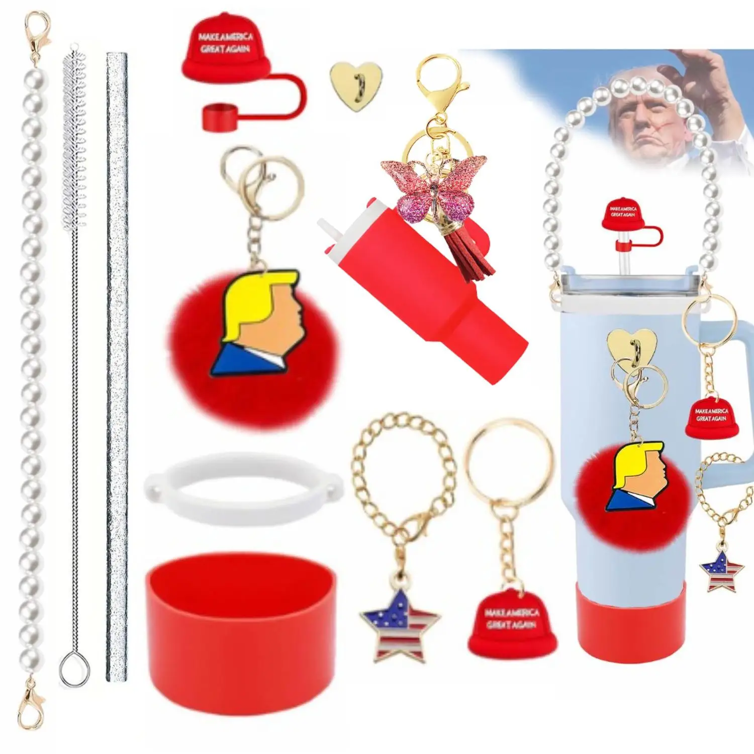 Correas de mano de silicona con estampado de dibujos animados, adornos para pajitas y llaveros con pompones, conjunto de accesorios de moda para niños.