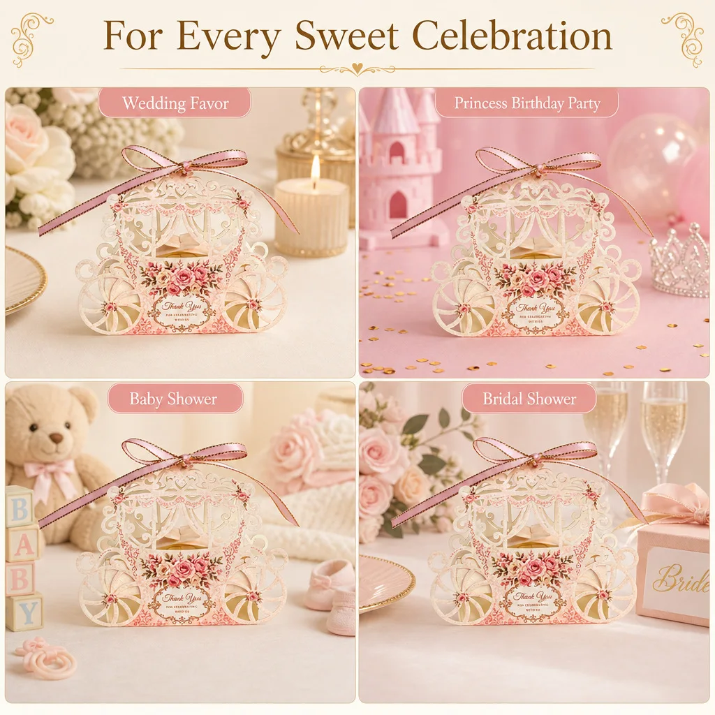 10 Pcs Laser‑Cut Hollow Candy Boxes, European Creative Floral Wedding Favor Paper Boxes for Guests view 3