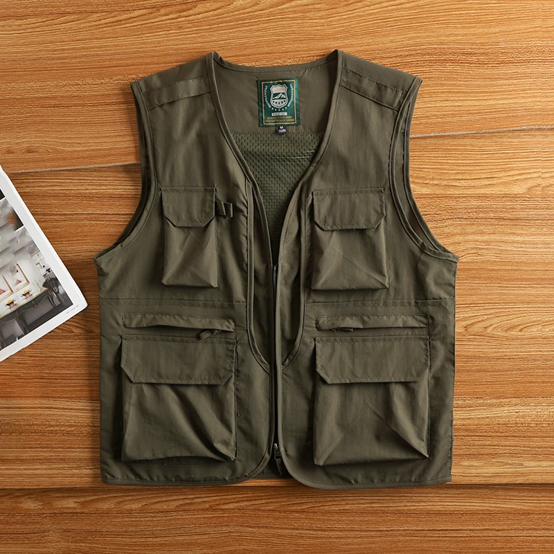 Good quality 2024 autumn outdoor casual vest men spring and autumn good-looking multi-pocket vest work tactical vest coat