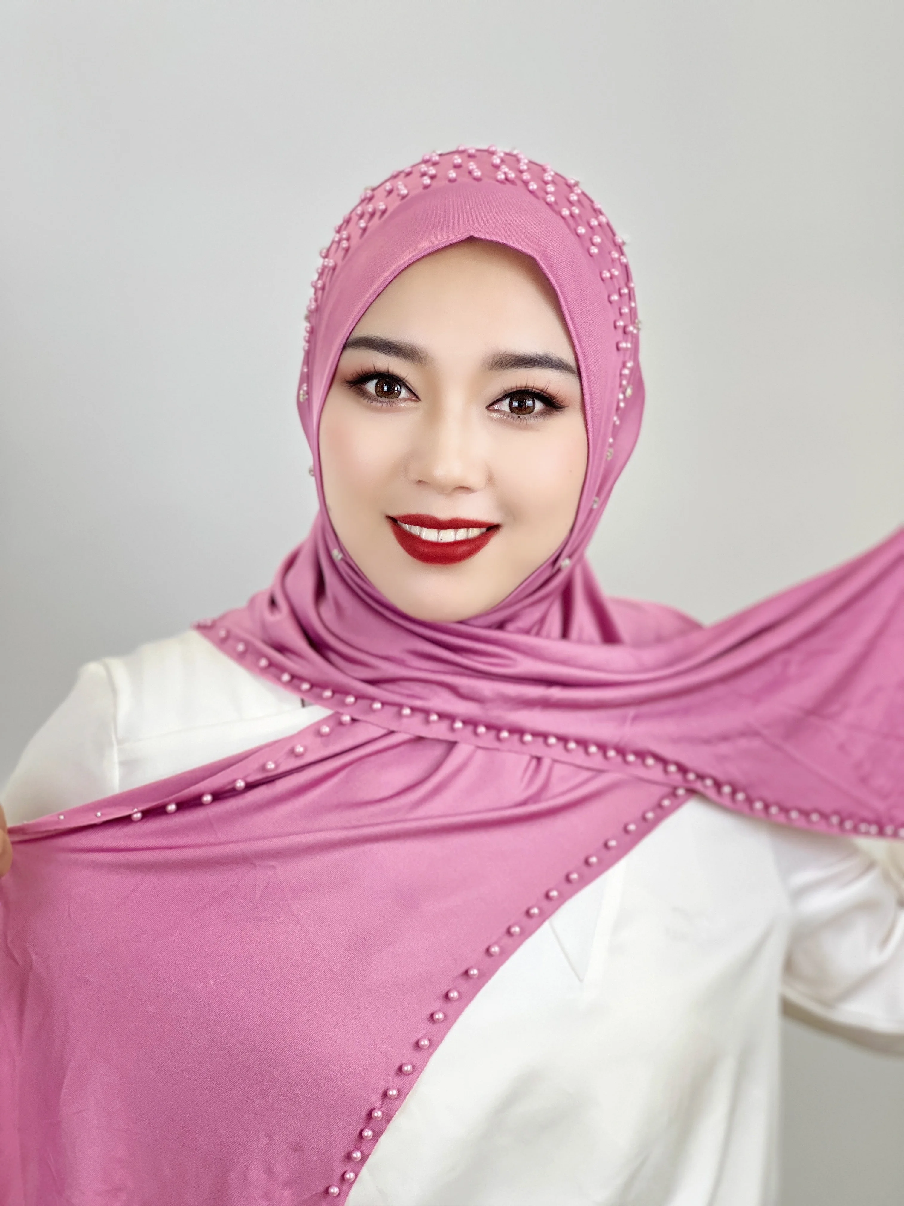 Muslim Hijab Solid Color Beaded Arab Hijab Long Hijab Women Hijab Beaded Soft and Easy to Wear Hijab Turkish Head Wrap Scarf