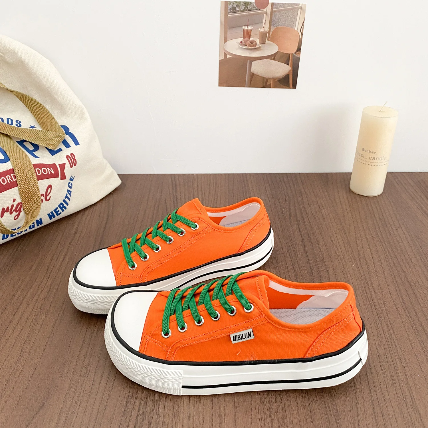

2026 Low Top Canvas Sneakers Women Elastic Band Summer Breathable Student Casual Versatile White Platform Shoes Orange Pink