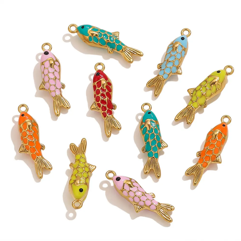 

10pcs/lot DIY Mix Jewelry Accessories Stainless Steel Oil-dripping Fish Pendant For Charms Phone Bracelet